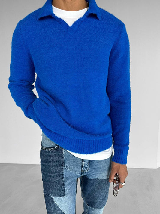 Oversize Collared Sweater Saks Blue