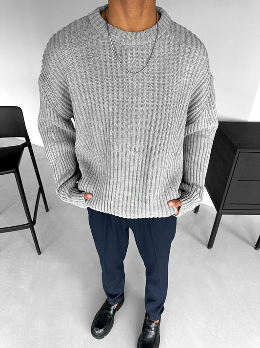 Extra Oversize Corded Knitted Sweater Gray