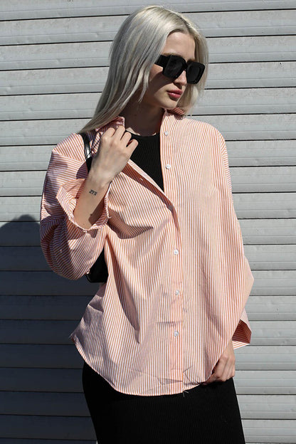 Orange Striped Over Fit Shirt MG1525