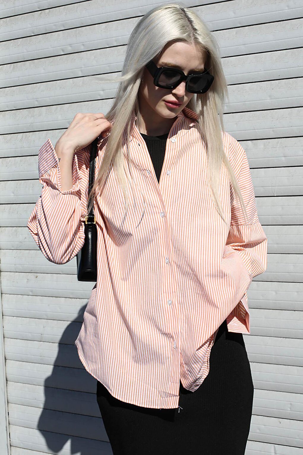 Orange Striped Over Fit Shirt MG1525