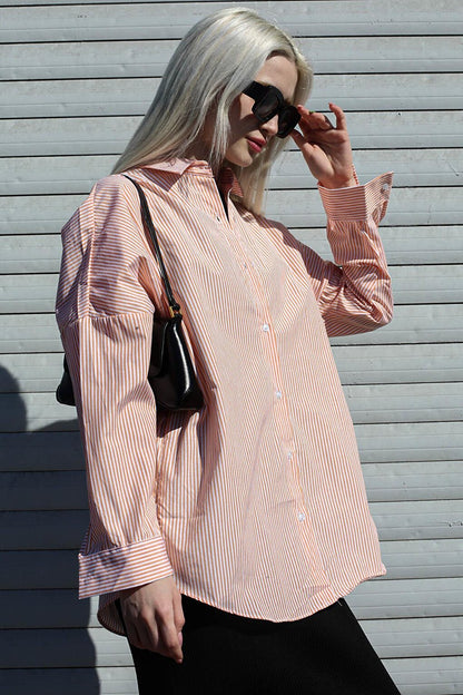 Orange Striped Over Fit Shirt MG1525