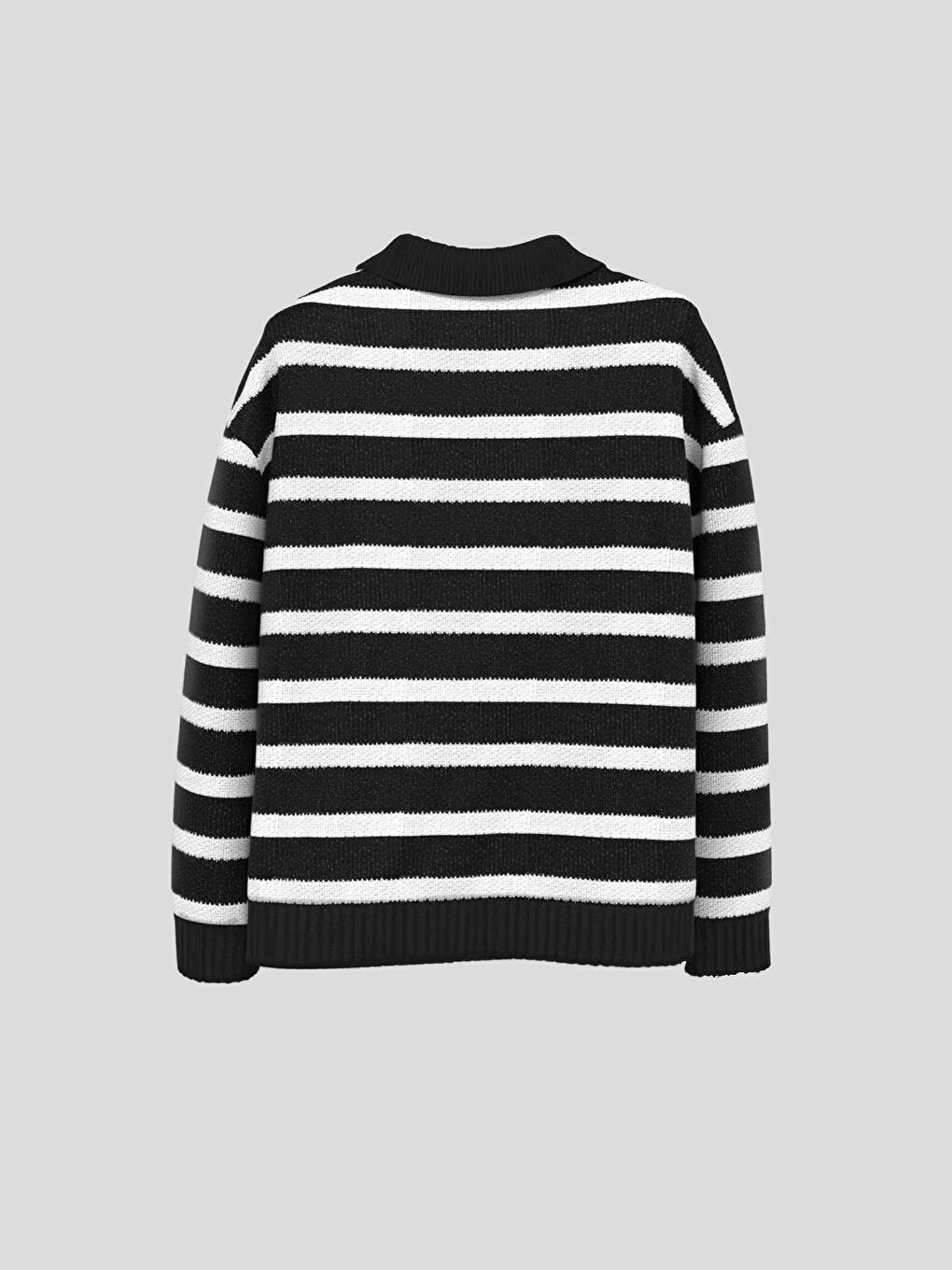 Oversize Zippered Striped Sweater Black