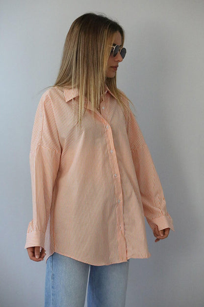 Orange Striped Over Fit Shirt MG1525