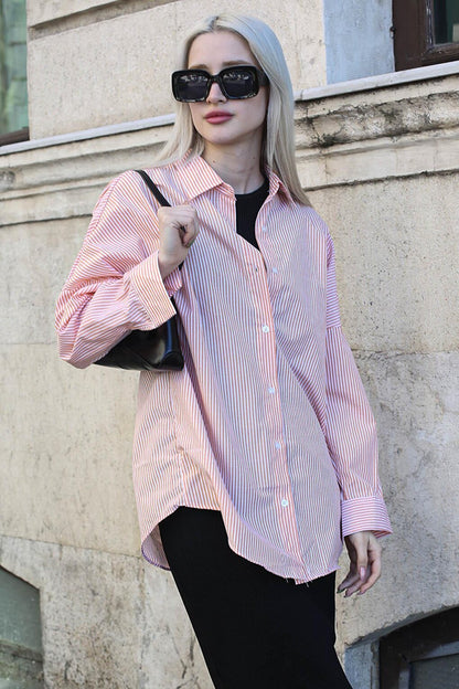 Orange Striped Over Fit Shirt MG1525