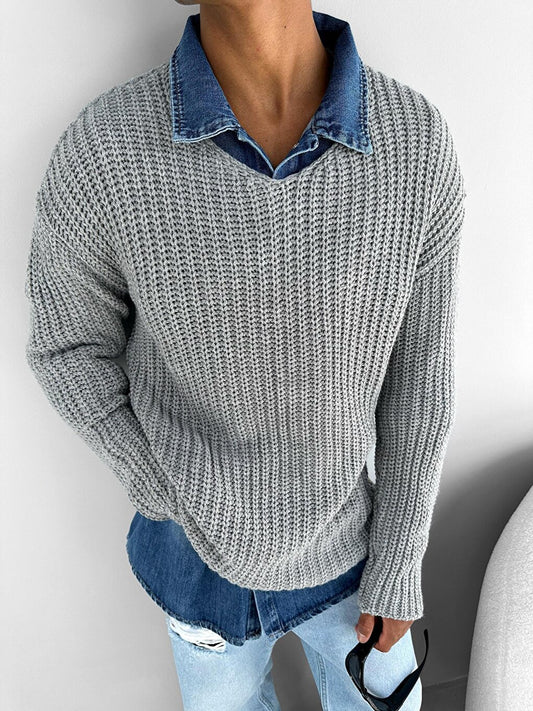 Oversize V Neck Sweater Gray