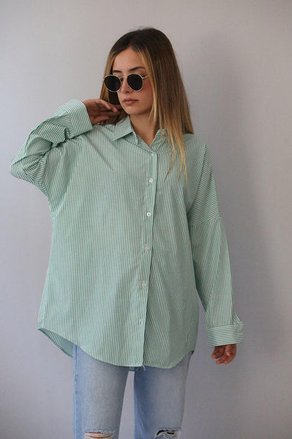 Green Striped Over Fit Shirt MG1525