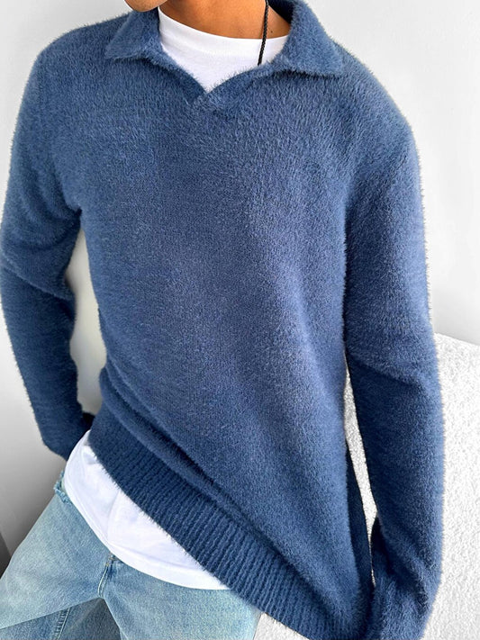 Oversize Collared Sweater Navy Blue