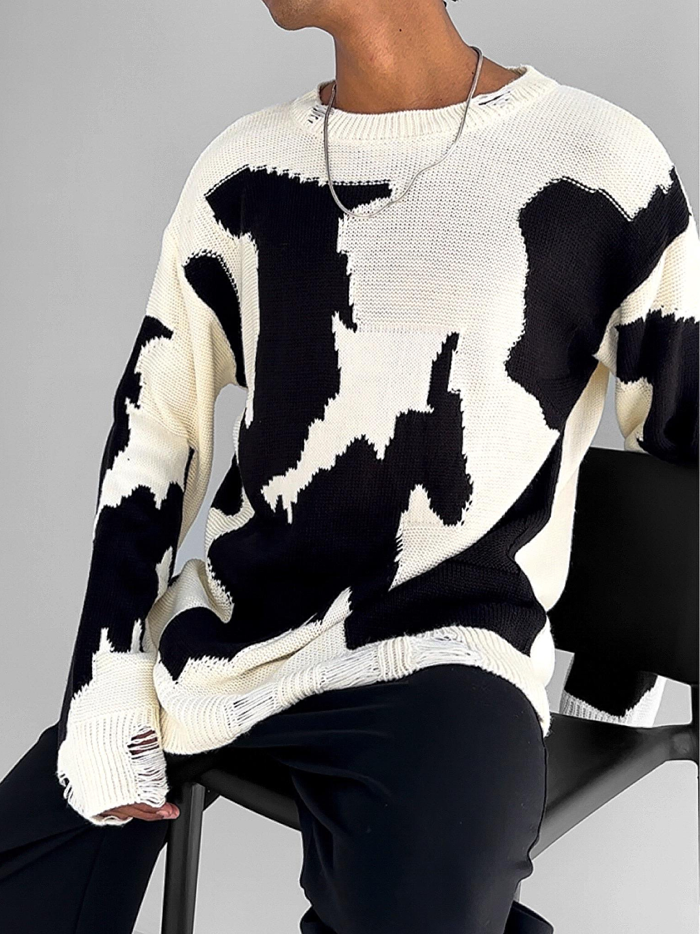 Oversize Patterned Sweater Ecru