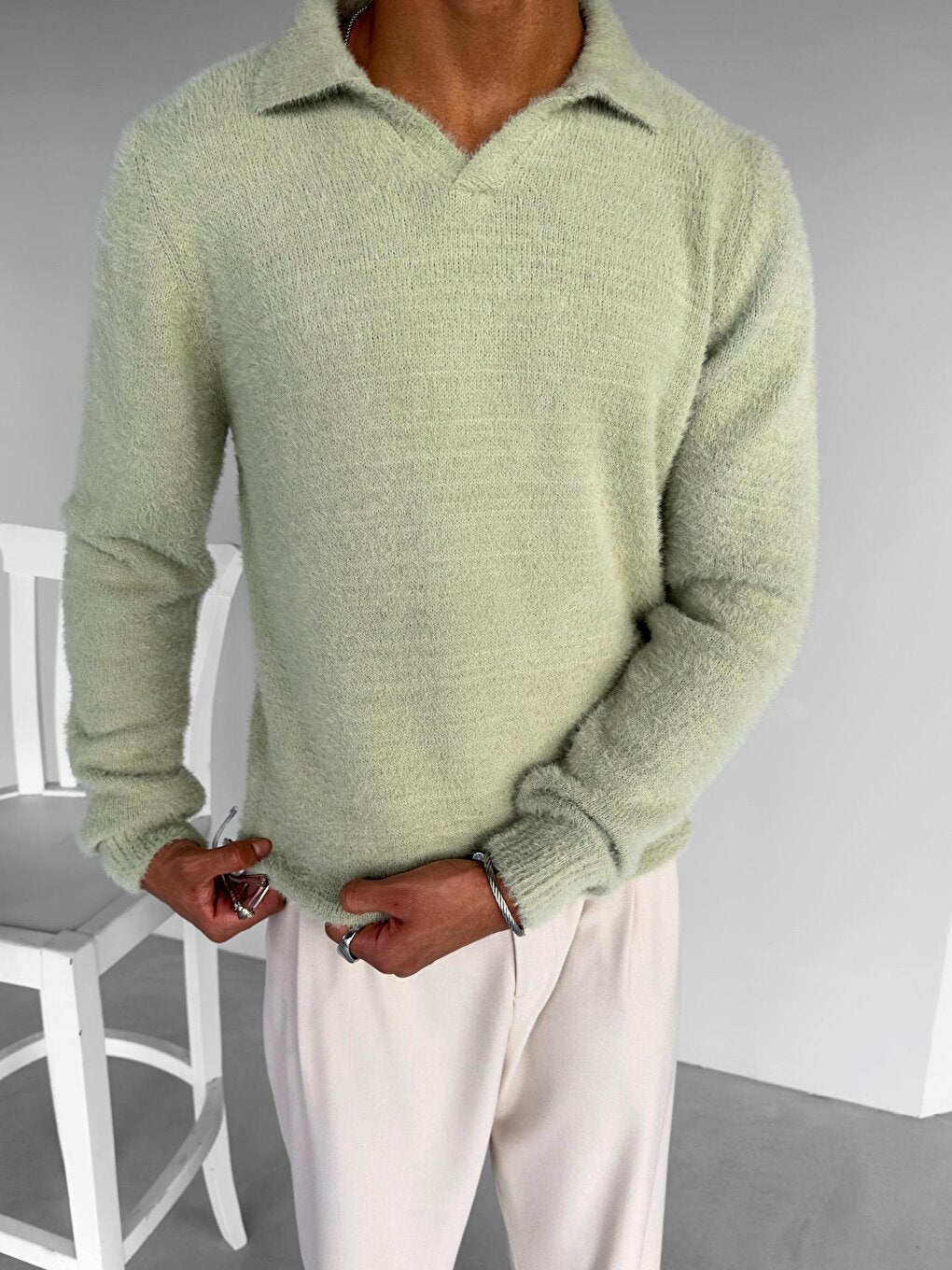 Oversize Collared Sweater Green