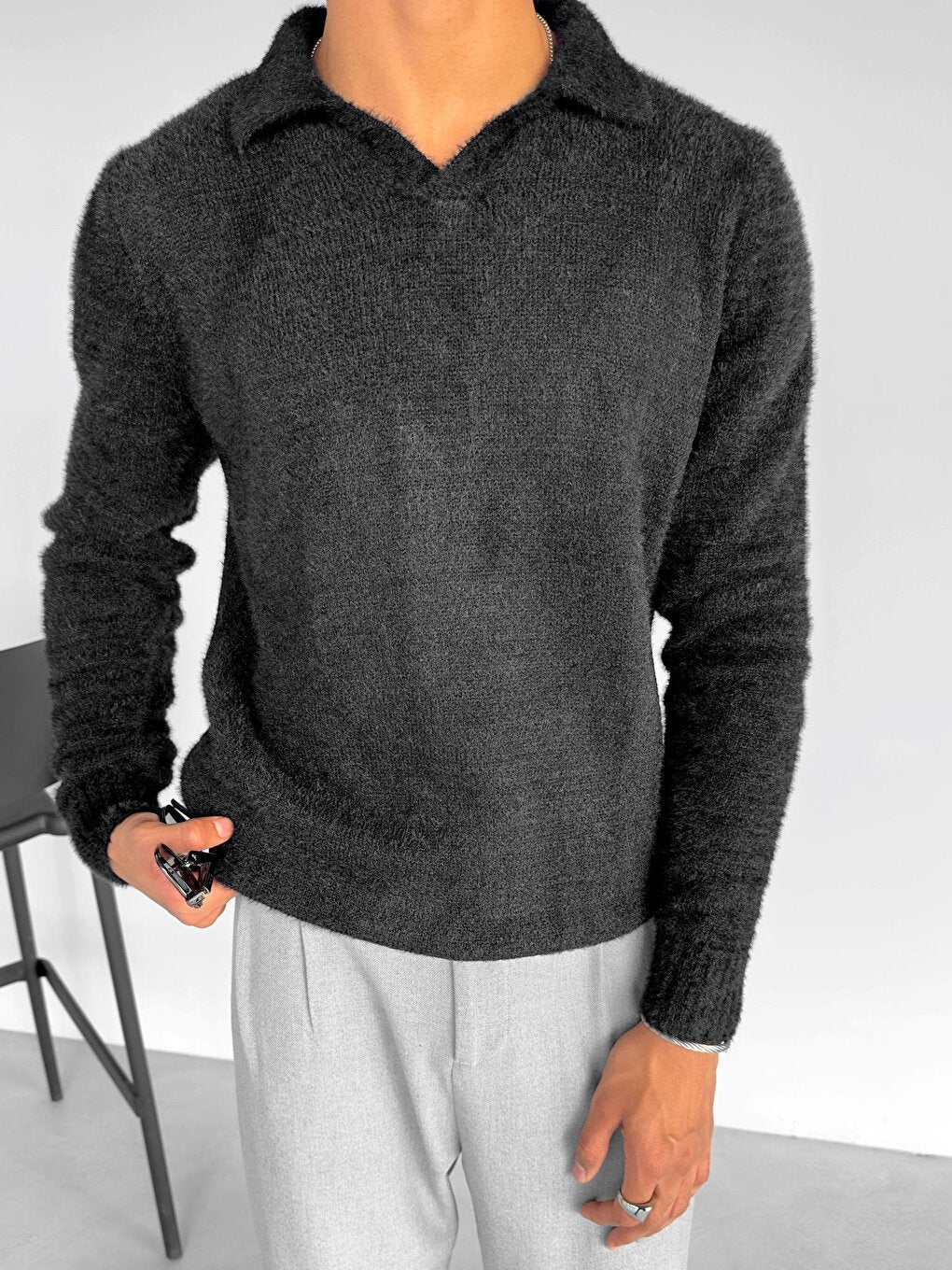 Oversize Collared Sweater Black