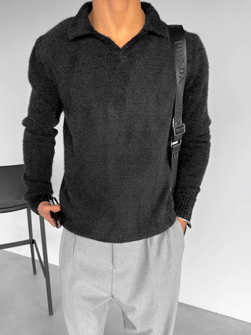 Oversize Collared Sweater Black