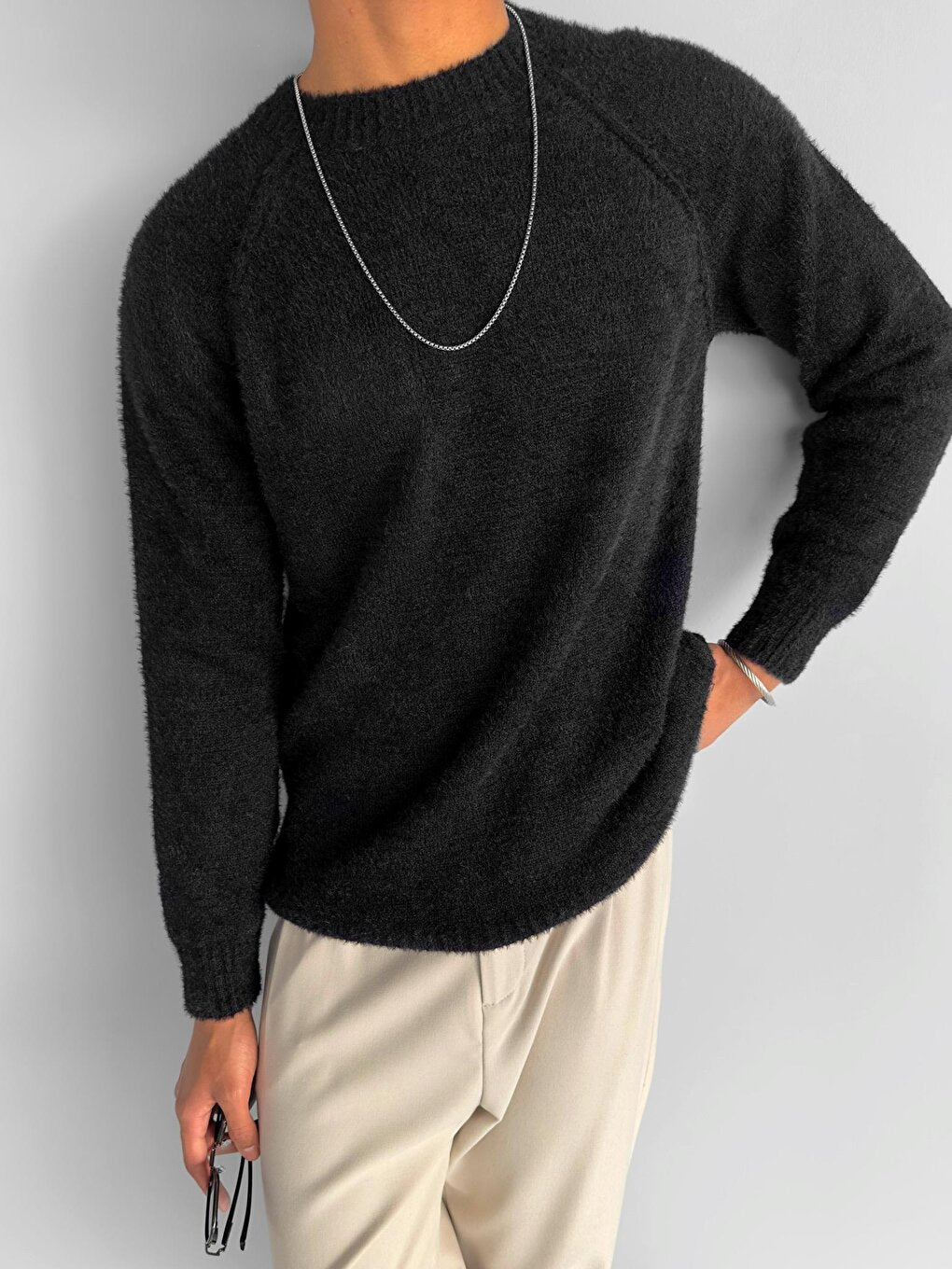 Oversize Soft Textured Sweater Black