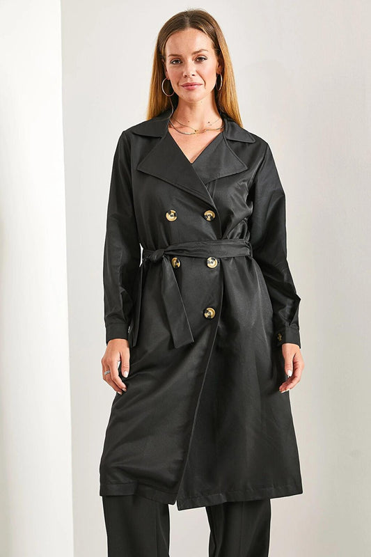 Women's Buttoned Belted Trench Coat