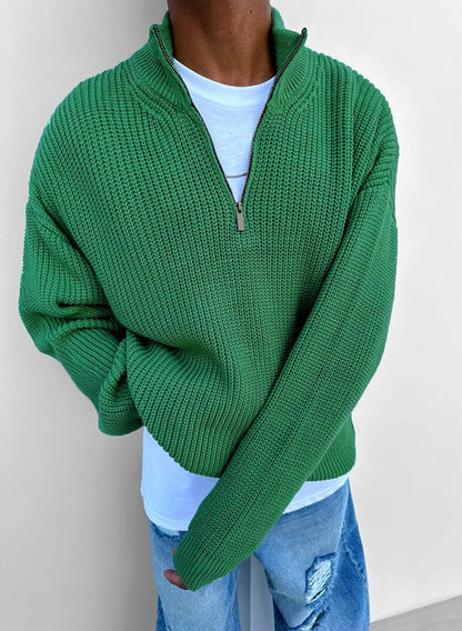 Oversize Half Zipper Sweater Green