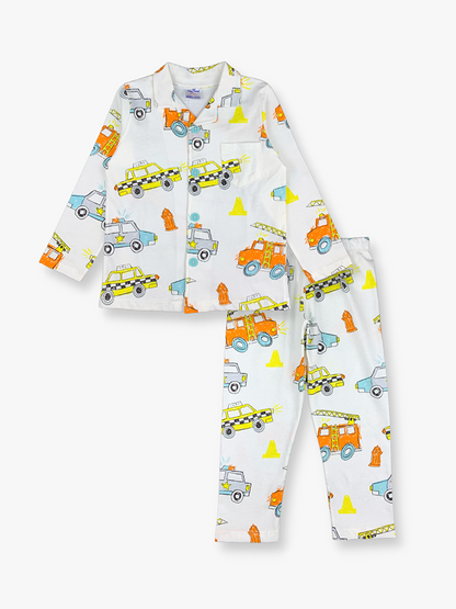 Shirt Collar Printed Long Sleeve Boys Pajama Set