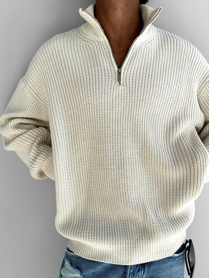 Oversize Half Zipper Sweater Beige