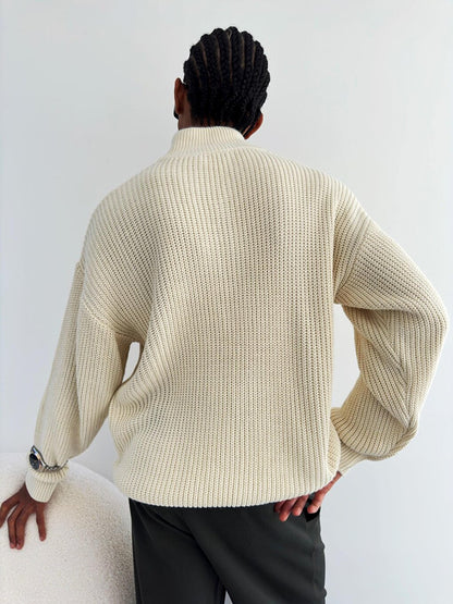 Oversize Half Zipper Sweater Beige