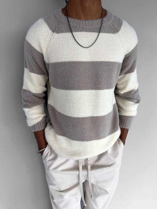 Oversize Striped Textured Sweater Light Brown