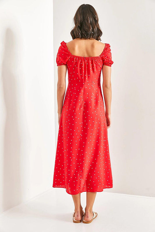 Women's Square Collar String Polka Dot Dress