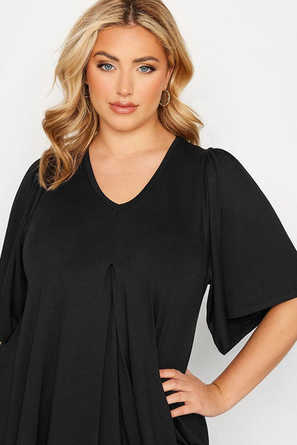 Plus Size V-Neck Patternless Asymmetrical Cut Lycra Blouse 320315