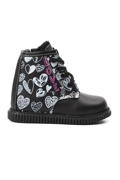 Arz 2301005-B Black Patterned Shearling Children's Boots