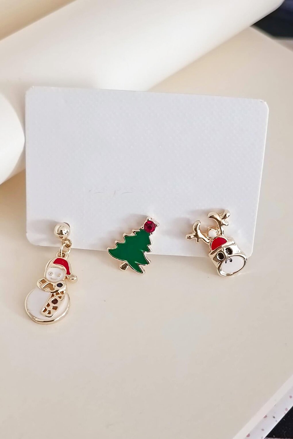 New Year's Deer and Tree Figured Earring Set Set of 3