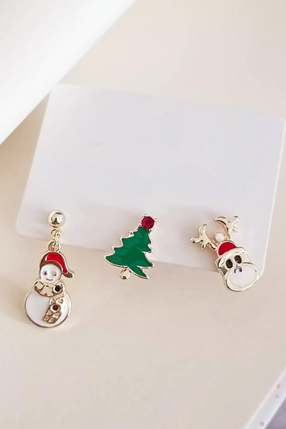 New Year's Deer and Tree Figured Earring Set Set of 3