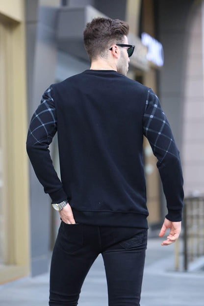 Black Patterned Crew Neck Knitwear Sweater 6019