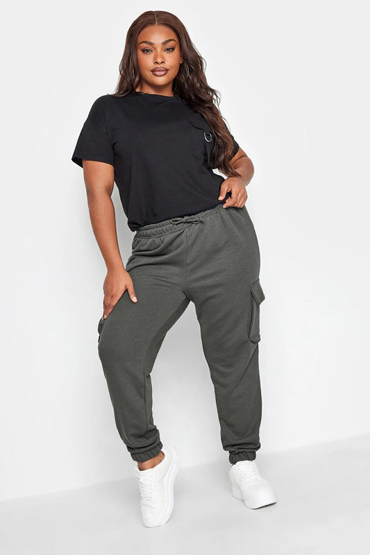 Large Size Cargo Jogger Pants with Elastic Waist and Leg Pockets 143569