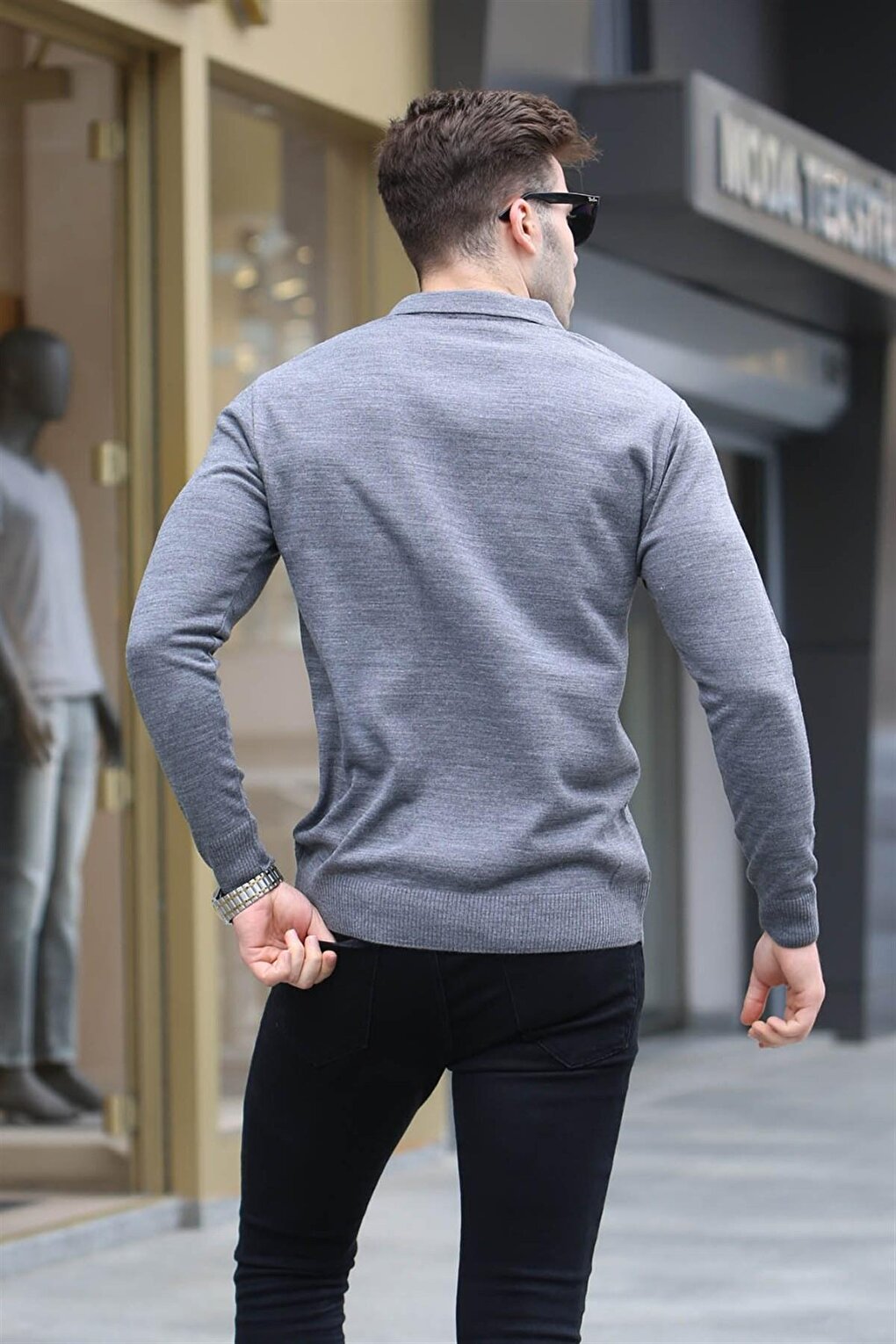 Anthracite Zipper Detailed Polo Neck Knitwear Sweater 5973