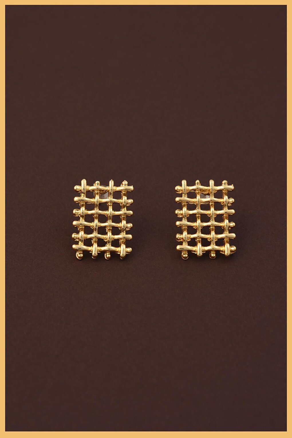 Gold Plated Knitted Rectangular Earrings