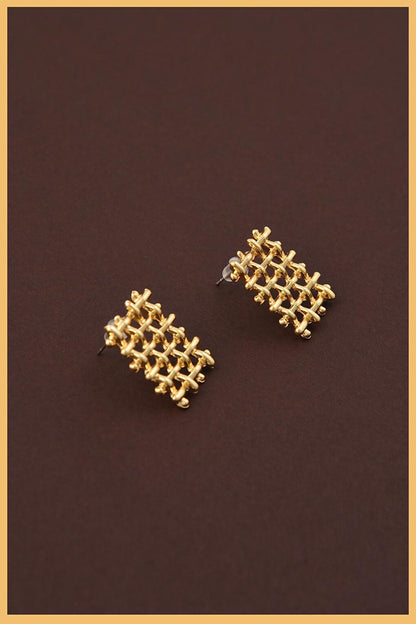 Gold Plated Knitted Rectangular Earrings