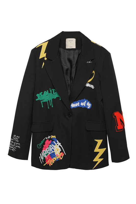 Embroidery Detailed Blazer Jacket Black