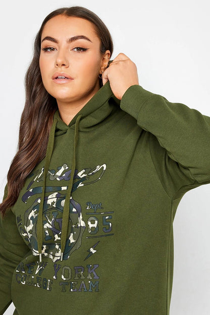 Plus Size Long Sleeve Hooded Sweatshirt with Text Print on the Front 302834