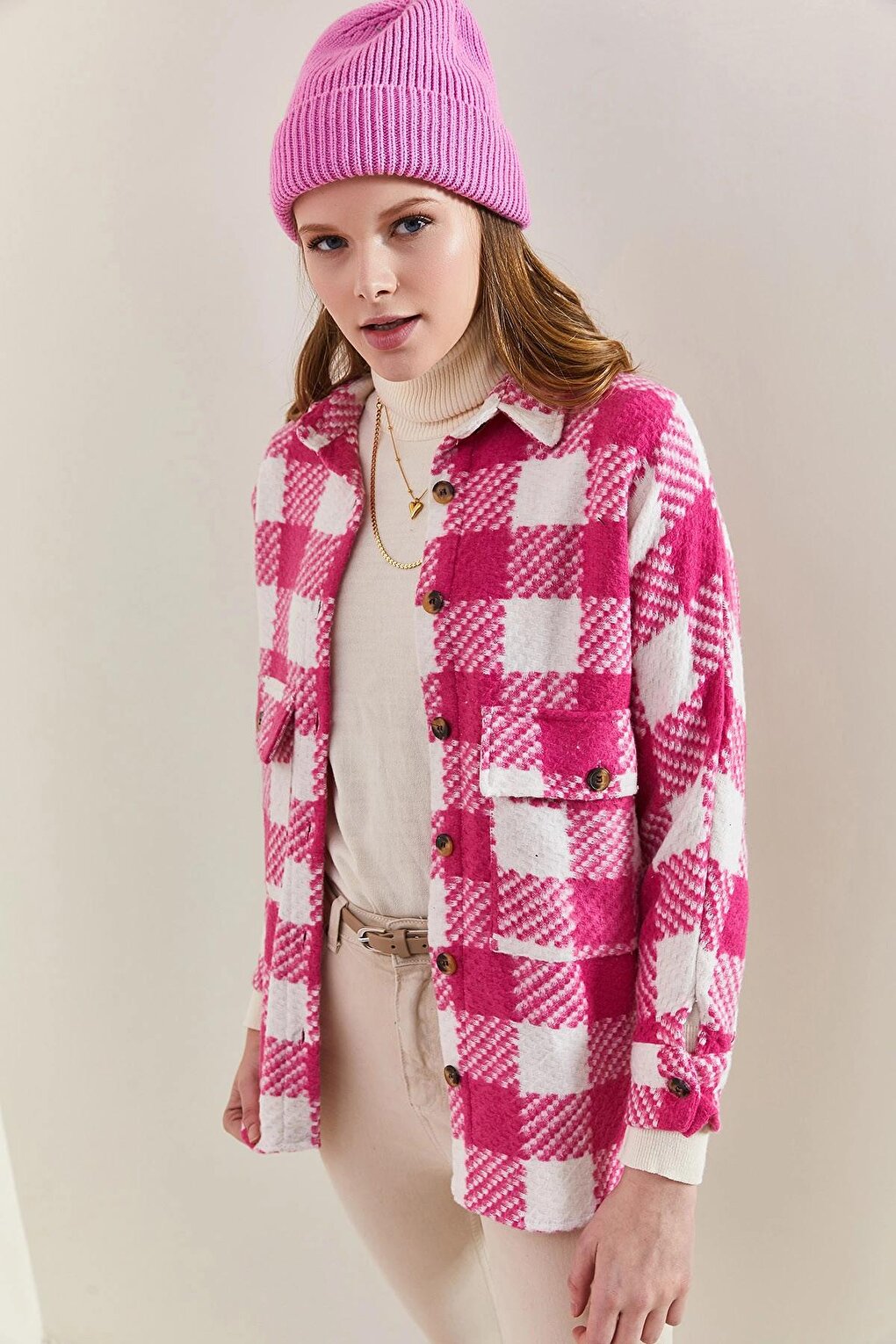 Women's Plaid Patterned Double Pocket Lumberjack Shirt