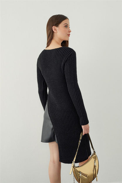 Black Asymmetrical Cut Knitwear Tunic