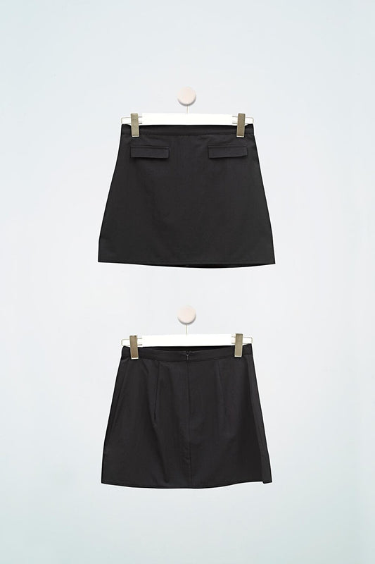 Buttoned Black Mini Skirt with Pocket Detail