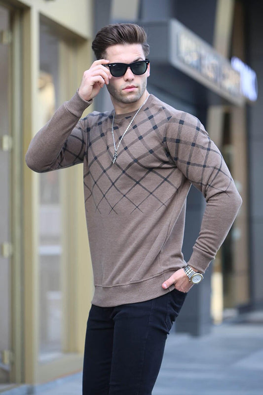 Camel Patterned Crew Neck Knitwear Sweater 6019