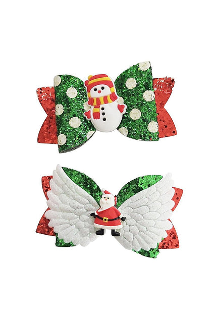 New Year's Eve Snowman Themed Glittery Red Pins Girls' Buckle 2 Pack