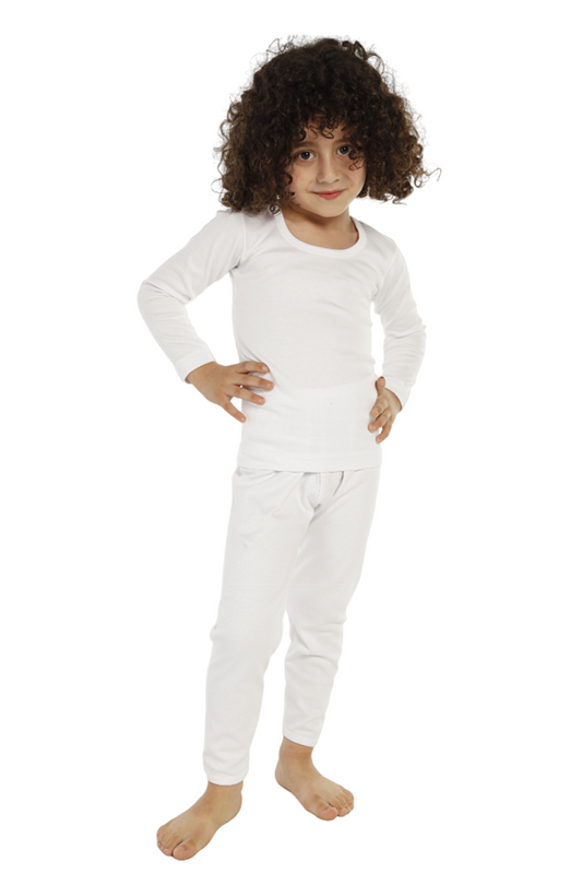 Boy's Long Sleeve Thermal Underwear Set White 8390