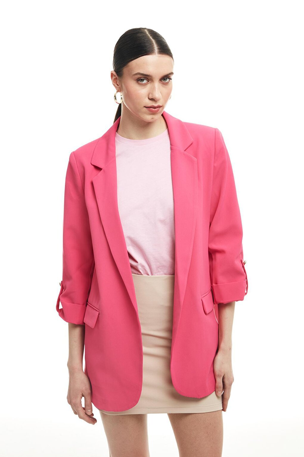 Double Sleeve Blazer Jacket Fuchsia