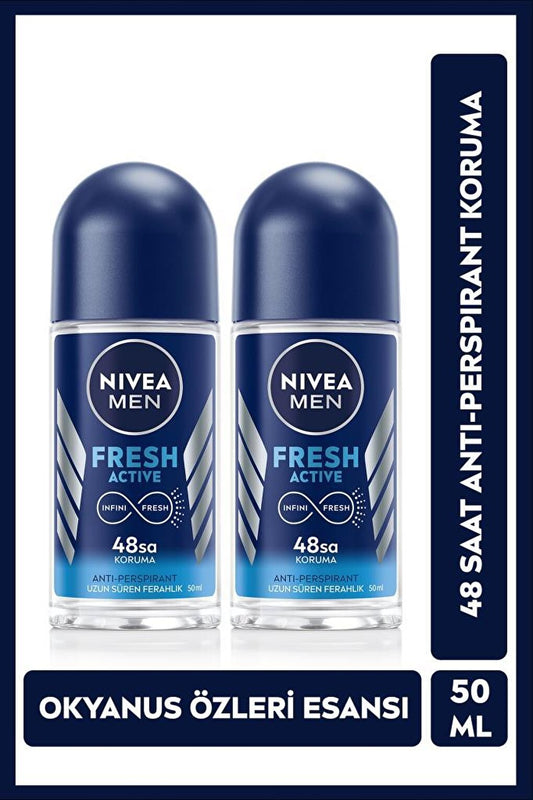 Men Fresh Active Men's Roll On Deodorant 50 ml x2 Pieces, 48 Hours Anti-Perspirant Protection