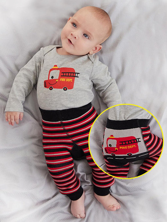 Firefighter Baby Boy Body Tights-Pants Set