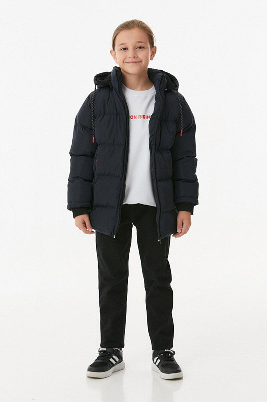 Hooded Boy's Coat with Zipper Pocket