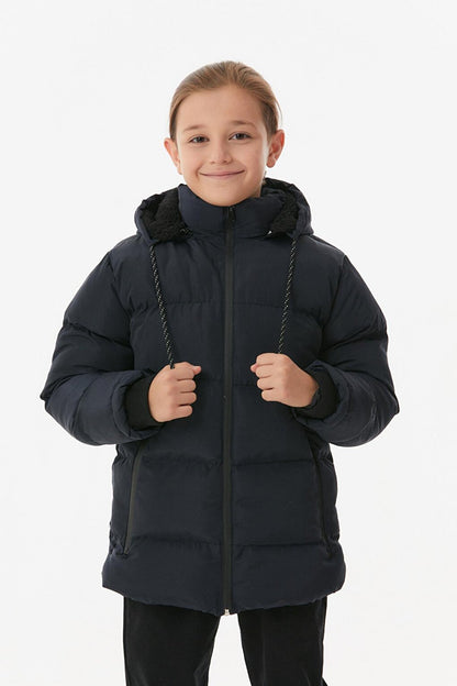 Hooded Boy's Coat with Zipper Pocket