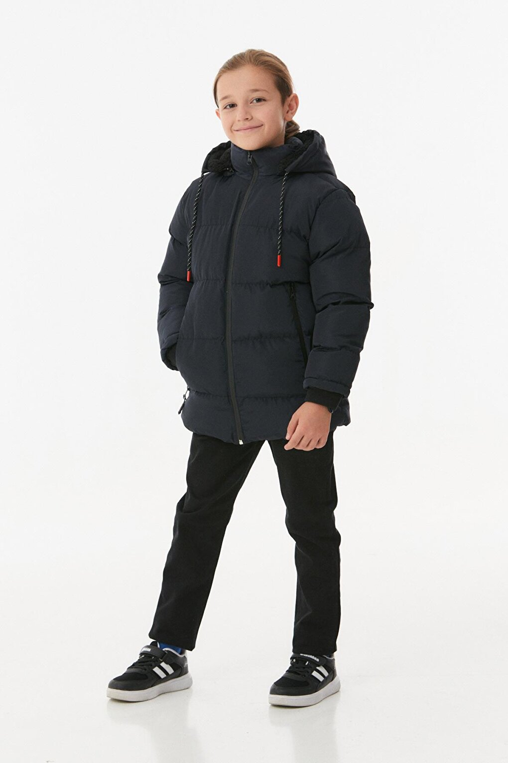 Hooded Boy's Coat with Zipper Pocket