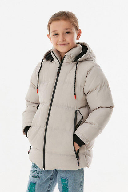 Hooded Boy's Coat with Zipper Pocket