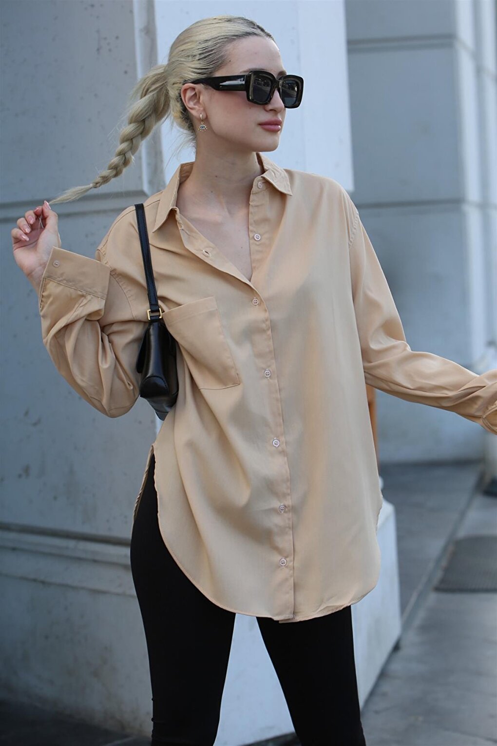 Beige Basic Regular Fit Poplin Women's Shirt