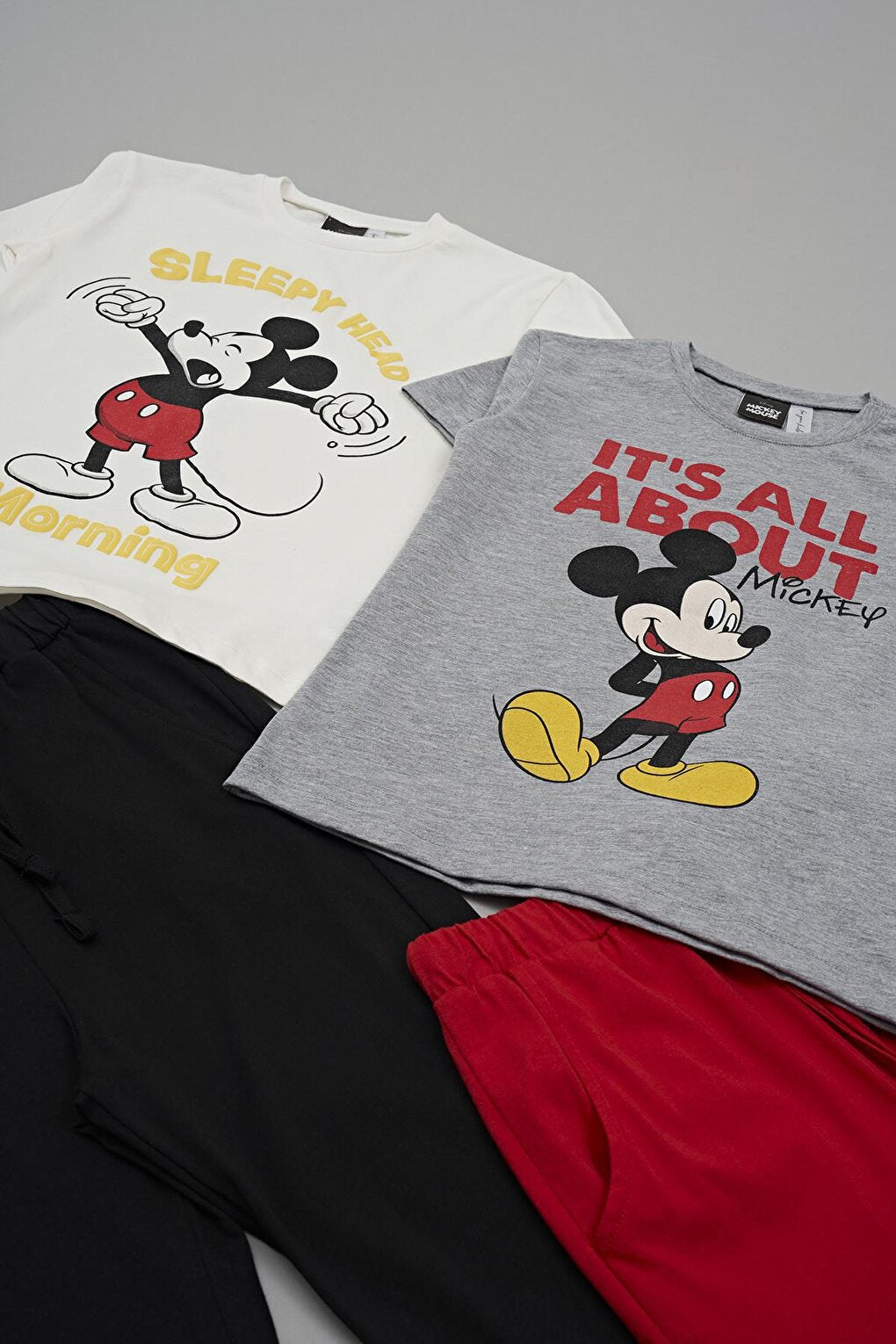 4-Piece Mickey Mouse Printed Tshirt Shorts Trousers Set