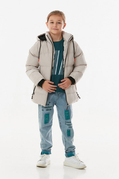 Hooded Boy's Coat with Zipper Pocket